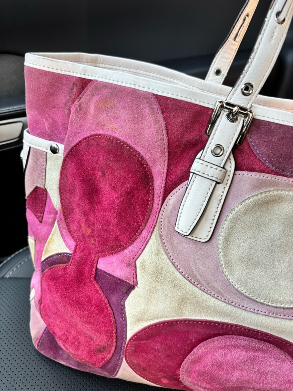 Coach Pink Patchwork Suede Leather Tote Bag Y2K Shoulder Purse - Picture 8 of 14